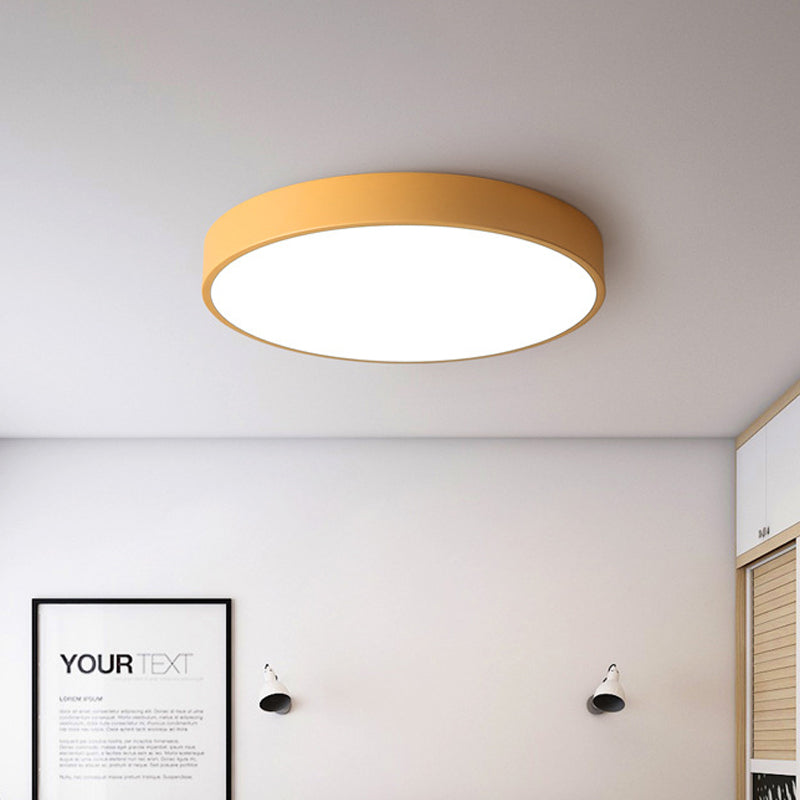 Bedroom LED Flush Mounted Lamp Simple Pink/Black/White Ceiling Light with Round Acrylic Shade, 12"/16" Dia - Clearhalo - 'Ceiling Lights' - 'Close To Ceiling Lights' - 'Close to ceiling' - 'Flush mount' - Lighting' - 1457223