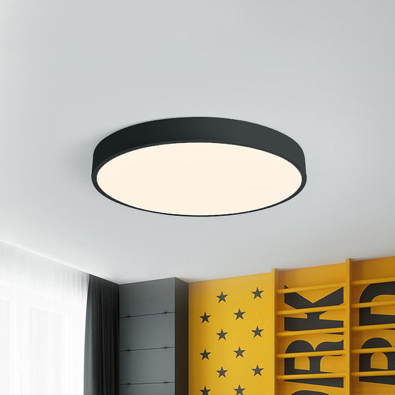 Bedroom LED Flush Mounted Lamp Simple Pink/Black/White Ceiling Light with Round Acrylic Shade, 12"/16" Dia - Black - Clearhalo - 'Ceiling Lights' - 'Close To Ceiling Lights' - 'Close to ceiling' - 'Flush mount' - Lighting' - 1457228