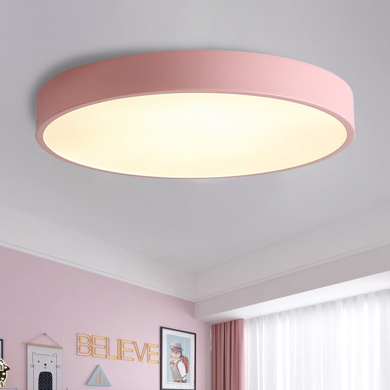 Bedroom LED Flush Mounted Lamp Simple Pink/Black/White Ceiling Light with Round Acrylic Shade, 12"/16" Dia - Clearhalo - 'Ceiling Lights' - 'Close To Ceiling Lights' - 'Close to ceiling' - 'Flush mount' - Lighting' - 1457231