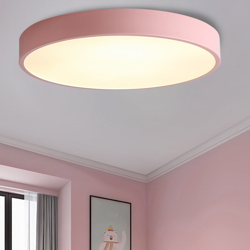 Bedroom LED Flush Mounted Lamp Simple Pink/Black/White Ceiling Light with Round Acrylic Shade, 12"/16" Dia - Clearhalo - 'Ceiling Lights' - 'Close To Ceiling Lights' - 'Close to ceiling' - 'Flush mount' - Lighting' - 1457233