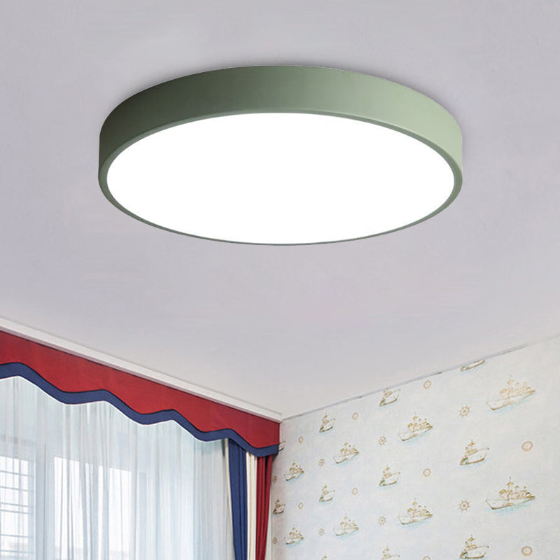 Bedroom LED Flush Mounted Lamp Simple Pink/Black/White Ceiling Light with Round Acrylic Shade, 12"/16" Dia - Green - Clearhalo - 'Ceiling Lights' - 'Close To Ceiling Lights' - 'Close to ceiling' - 'Flush mount' - Lighting' - 1457240