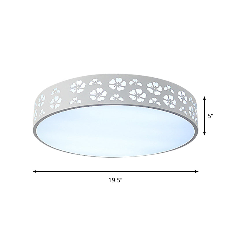 Iron Carved Drum Ceiling Lighting Modernist White LED Flush-Mount Light Fixture with Recessed Diffuser, 12"/16"/19.5" Dia