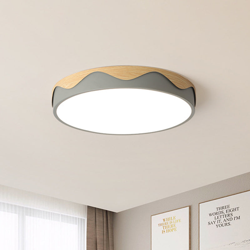 Rounded Thin Close to Ceiling Light Macaron Acrylic Grey/Green 16.5"/20.5" Wide LED Flush Mount Light with Wavy Edge, Warm/White Light Clearhalo 'Ceiling Lights' 'Close To Ceiling Lights' 'Close to ceiling' 'Flush mount' Lighting' 1457260