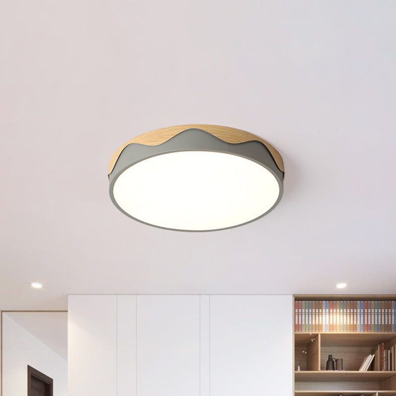 Rounded Thin Close to Ceiling Light Macaron Acrylic Grey/Green 16.5"/20.5" Wide LED Flush Mount Light with Wavy Edge, Warm/White Light Grey Clearhalo 'Ceiling Lights' 'Close To Ceiling Lights' 'Close to ceiling' 'Flush mount' Lighting' 1457261