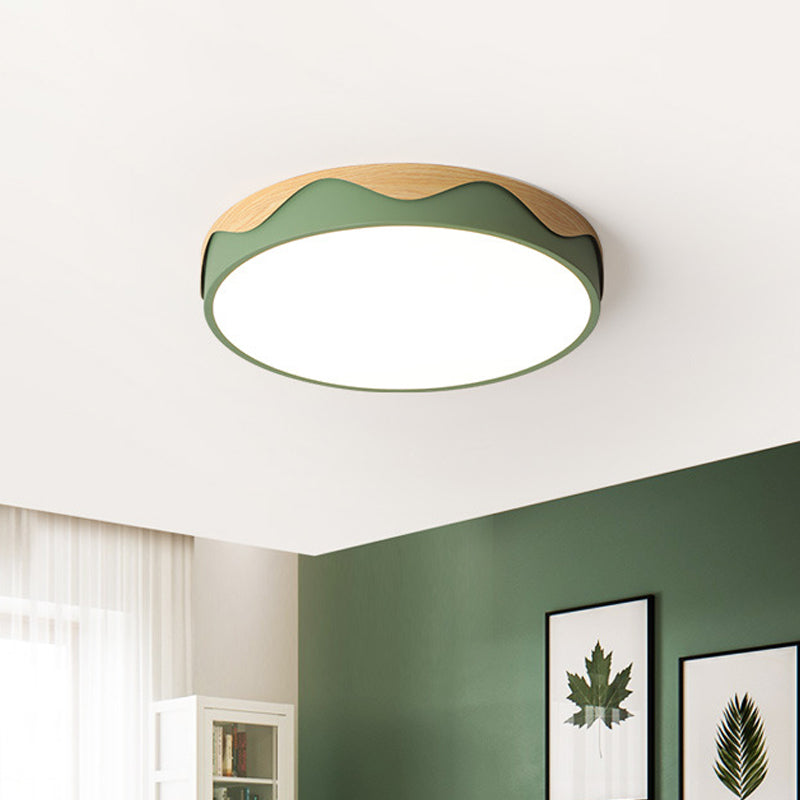 Rounded Thin Close to Ceiling Light Macaron Acrylic Grey/Green 16.5"/20.5" Wide LED Flush Mount Light with Wavy Edge, Warm/White Light Clearhalo 'Ceiling Lights' 'Close To Ceiling Lights' 'Close to ceiling' 'Flush mount' Lighting' 1457266