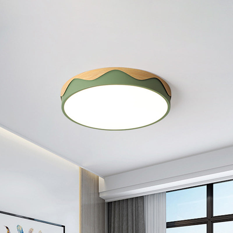 Rounded Thin Close to Ceiling Light Macaron Acrylic Grey/Green 16.5"/20.5" Wide LED Flush Mount Light with Wavy Edge, Warm/White Light Green Clearhalo 'Ceiling Lights' 'Close To Ceiling Lights' 'Close to ceiling' 'Flush mount' Lighting' 1457267