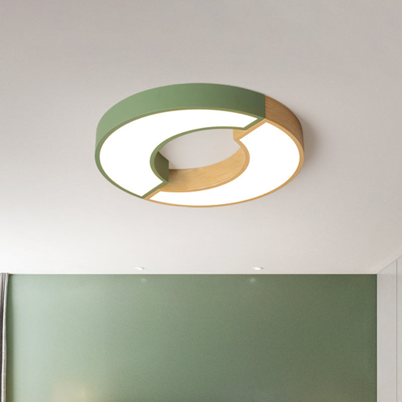 Grey/Green-Wood Double Arch Flushmount Nordic Iron 16.5"/20.5" Dia LED Ceiling Mounted Light in Warm/White Light