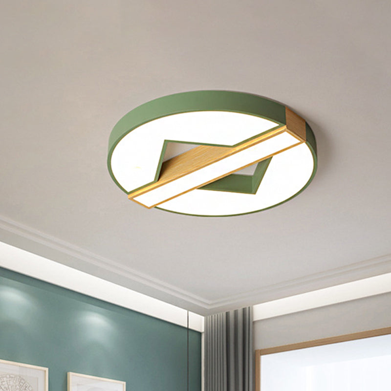16.5"/20.5" W LED Bedroom Ceiling Light Macaron Green/Grey-Wood Flushmount Lighting with Spliced Round Acrylic Shade, Warm/White Light Clearhalo 'Ceiling Lights' 'Close To Ceiling Lights' 'Close to ceiling' 'Flush mount' Lighting' 1457280