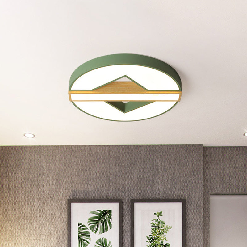 16.5"/20.5" W LED Bedroom Ceiling Light Macaron Green/Grey-Wood Flushmount Lighting with Spliced Round Acrylic Shade, Warm/White Light Green Clearhalo 'Ceiling Lights' 'Close To Ceiling Lights' 'Close to ceiling' 'Flush mount' Lighting' 1457281