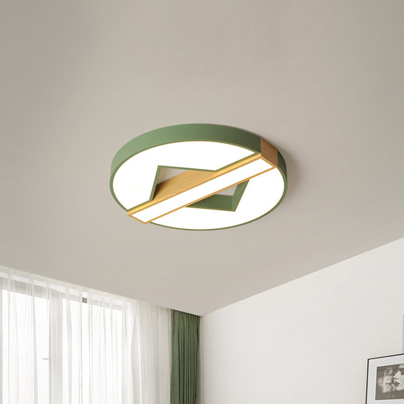16.5"/20.5" W LED Bedroom Ceiling Light Macaron Green/Grey-Wood Flushmount Lighting with Spliced Round Acrylic Shade, Warm/White Light Clearhalo 'Ceiling Lights' 'Close To Ceiling Lights' 'Close to ceiling' 'Flush mount' Lighting' 1457282
