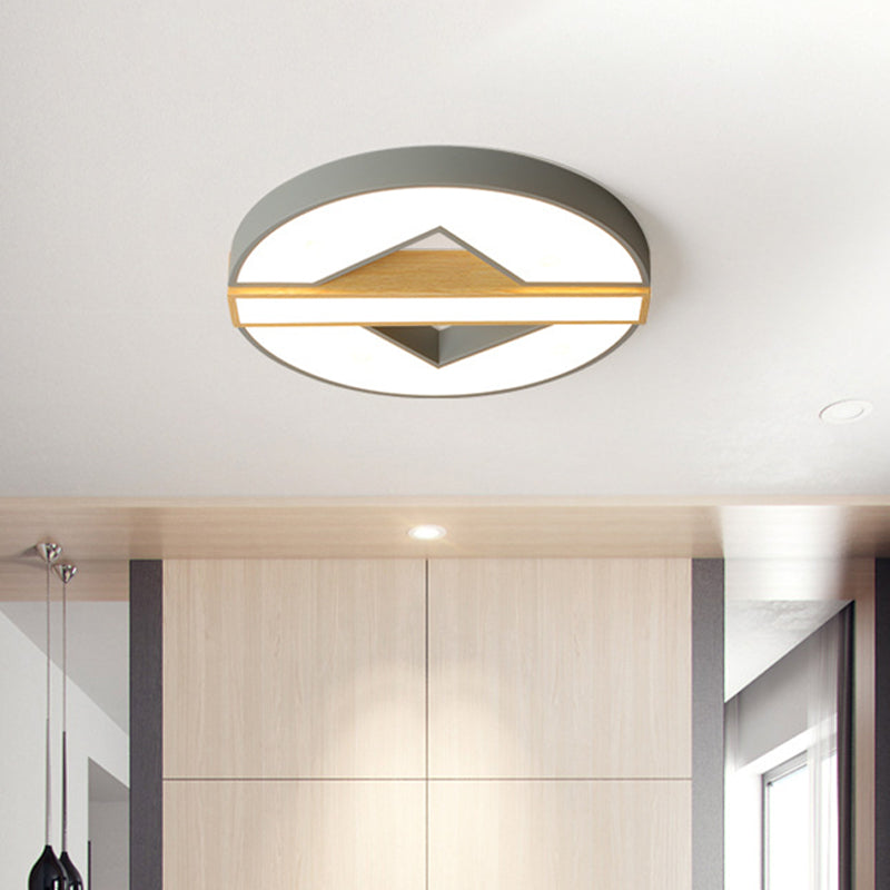 16.5"/20.5" W LED Bedroom Ceiling Light Macaron Green/Grey-Wood Flushmount Lighting with Spliced Round Acrylic Shade, Warm/White Light Clearhalo 'Ceiling Lights' 'Close To Ceiling Lights' 'Close to ceiling' 'Flush mount' Lighting' 1457286