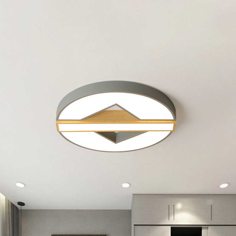 16.5"/20.5" W LED Bedroom Ceiling Light Macaron Green/Grey-Wood Flushmount Lighting with Spliced Round Acrylic Shade, Warm/White Light Grey Clearhalo 'Ceiling Lights' 'Close To Ceiling Lights' 'Close to ceiling' 'Flush mount' Lighting' 1457287