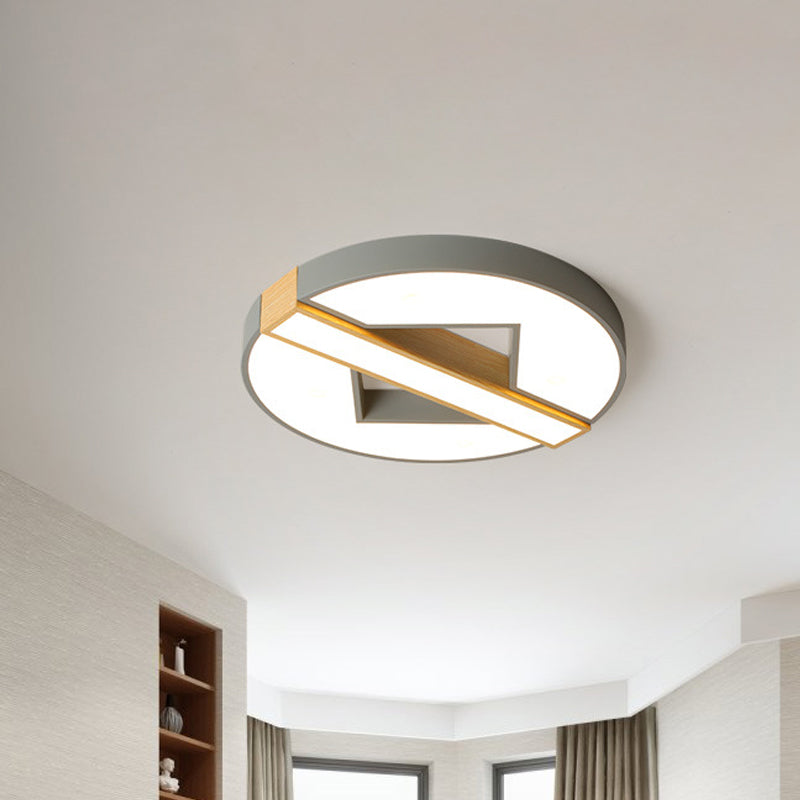 16.5"/20.5" W LED Bedroom Ceiling Light Macaron Green/Grey-Wood Flushmount Lighting with Spliced Round Acrylic Shade, Warm/White Light Clearhalo 'Ceiling Lights' 'Close To Ceiling Lights' 'Close to ceiling' 'Flush mount' Lighting' 1457288