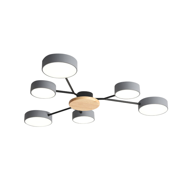 Branchlet Iron Surface Ceiling Lamp Nordic Grey-Wood LED Flush Mount Fixture for Bedroom, 25.5"/31" Width