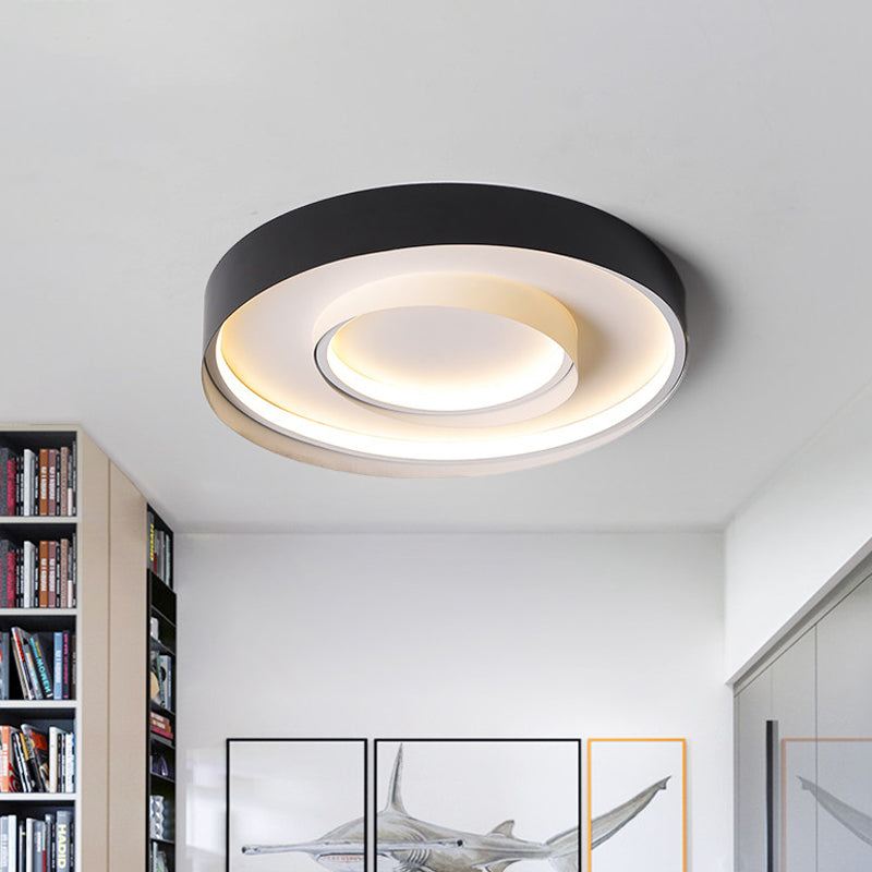 2-Circle Hotel Flush Mount Light Acrylic Minimalism 18/22 Inch Dia LED Ceiling Fixture in Warm/White Light Black Clearhalo 'Ceiling Lights' 'Close To Ceiling Lights' 'Close to ceiling' 'Flush mount' Lighting' 1457301