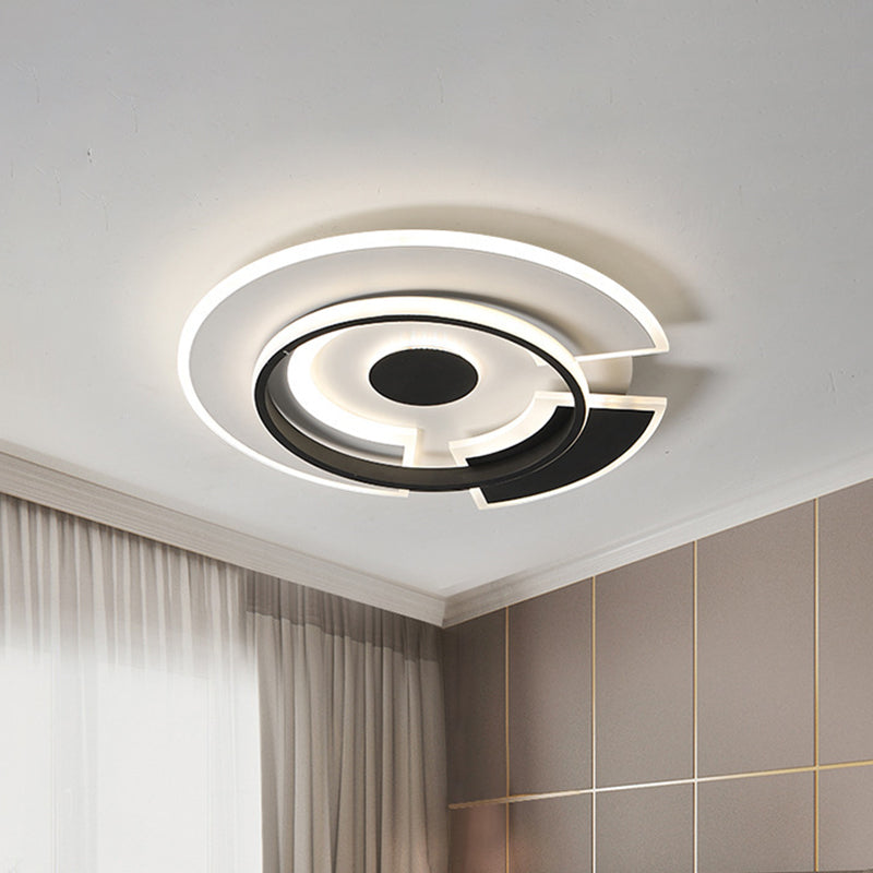 Spliced Disc Thin Ceiling Light Modern Acrylic Black and White 18"/21.5" Wide LED Flush Mount Light Fixture in Warm/White Light Black-White Clearhalo 'Ceiling Lights' 'Close To Ceiling Lights' 'Close to ceiling' 'Flush mount' Lighting' 1457313