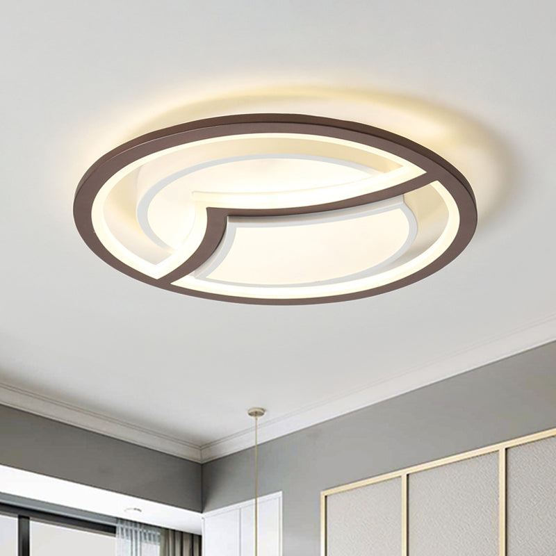 Thin Circle Bedroom Ceiling Flush Nordic Iron 18"/21.5" W LED Flush Light Fixture in Coffee with Gull Pattern, Warm/White Light Clearhalo 'Ceiling Lights' 'Close To Ceiling Lights' 'Close to ceiling' 'Flush mount' Lighting' 1457330