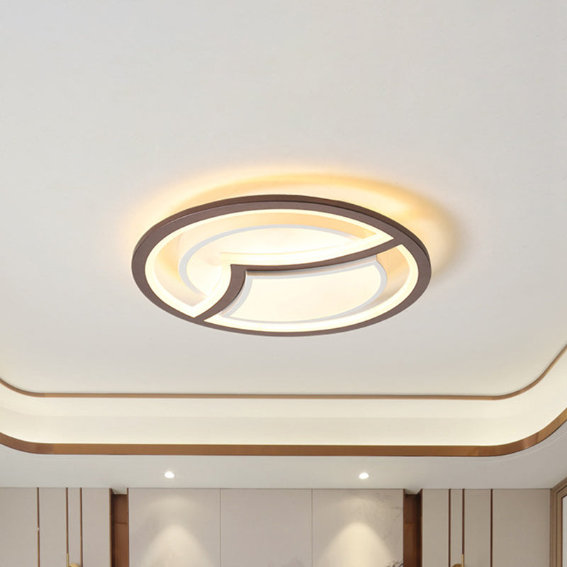 Thin Circle Bedroom Ceiling Flush Nordic Iron 18"/21.5" W LED Flush Light Fixture in Coffee with Gull Pattern, Warm/White Light Coffee Clearhalo 'Ceiling Lights' 'Close To Ceiling Lights' 'Close to ceiling' 'Flush mount' Lighting' 1457331