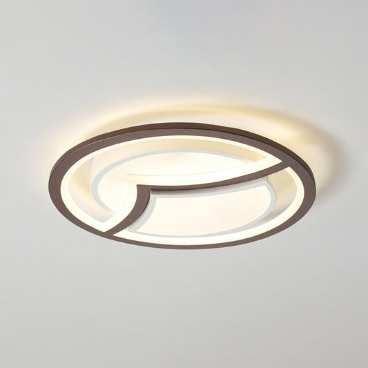 Thin Circle Bedroom Ceiling Flush Nordic Iron 18"/21.5" W LED Flush Light Fixture in Coffee with Gull Pattern, Warm/White Light Clearhalo 'Ceiling Lights' 'Close To Ceiling Lights' 'Close to ceiling' 'Flush mount' Lighting' 1457333