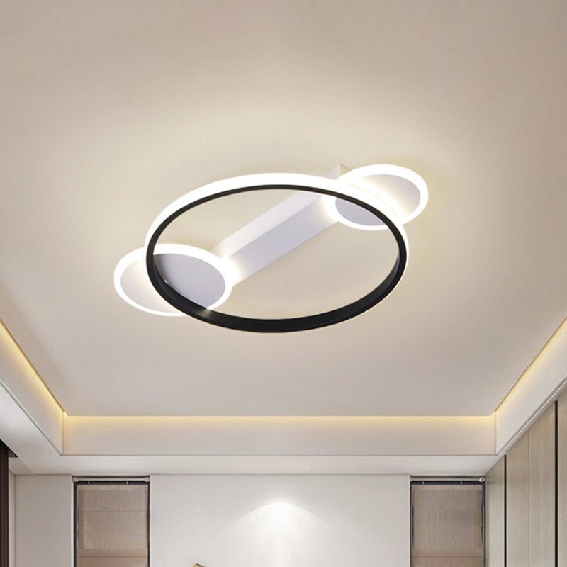 Outer Glow Hoop Silica Gel Ceiling Fixture Simple Black-White 16.5"/20.5" Dia LED Flush Mount Light in Warm/White Light Black-White Clearhalo 'Ceiling Lights' 'Close To Ceiling Lights' 'Close to ceiling' 'Flush mount' Lighting' 1457343