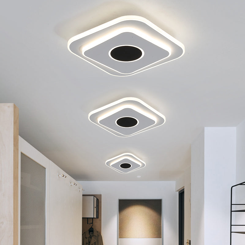 Nordic Mini Square/Round Thin Flushmount Acrylic Corridor LED Ceiling Lighting in Warm/White Light, Black-White Clearhalo 'Ceiling Lights' 'Close To Ceiling Lights' 'Close to ceiling' 'Flush mount' Lighting' 1457353