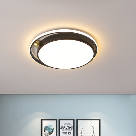 Round Bedroom Ceiling Flush Light Iron 16"/19.5" W LED Minimalist Flush Mount Fixture in Black with Glow Frame, Warm/White Light Black Clearhalo 'Ceiling Lights' 'Close To Ceiling Lights' 'Close to ceiling' 'Flush mount' Lighting' 1457377