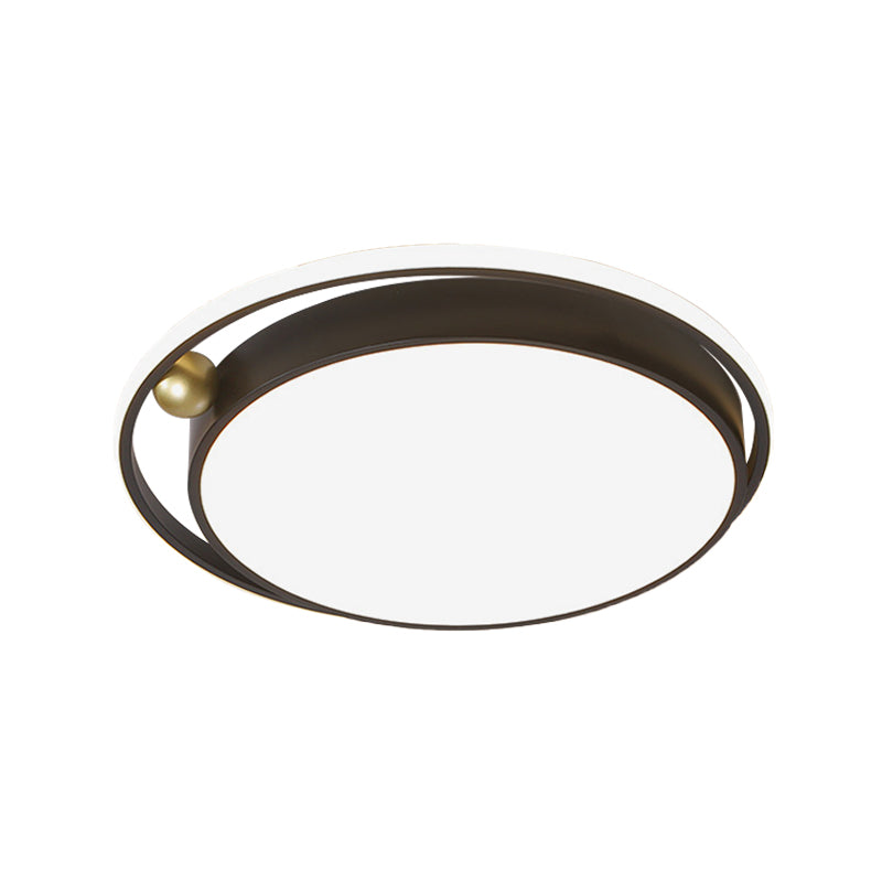 Round Bedroom Ceiling Flush Light Iron 16"/19.5" W LED Minimalist Flush Mount Fixture in Black with Glow Frame, Warm/White Light Clearhalo 'Ceiling Lights' 'Close To Ceiling Lights' 'Close to ceiling' 'Flush mount' Lighting' 1457378