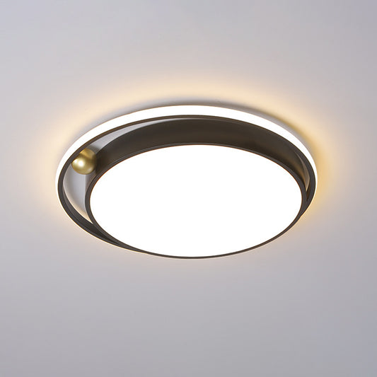 Round Bedroom Ceiling Flush Light Iron 16"/19.5" W LED Minimalist Flush Mount Fixture in Black with Glow Frame, Warm/White Light Clearhalo 'Ceiling Lights' 'Close To Ceiling Lights' 'Close to ceiling' 'Flush mount' Lighting' 1457379