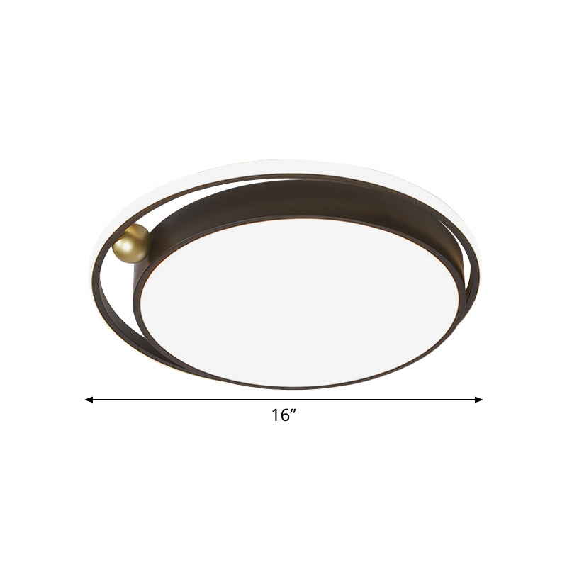 Round Bedroom Ceiling Flush Light Iron 16"/19.5" W LED Minimalist Flush Mount Fixture in Black with Glow Frame, Warm/White Light Clearhalo 'Ceiling Lights' 'Close To Ceiling Lights' 'Close to ceiling' 'Flush mount' Lighting' 1457380