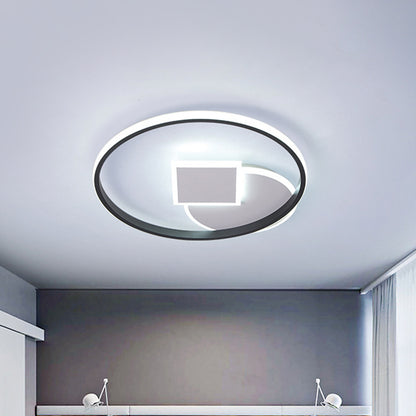 Geometrical Thin Acrylic Flush Mount Modern Black-White 16.5"/20.5" W LED Flushmount Ceiling Lamp in Warm/White Light for Dorm Black-White Clearhalo 'Ceiling Lights' 'Close To Ceiling Lights' 'Close to ceiling' 'Flush mount' Lighting' 1457389