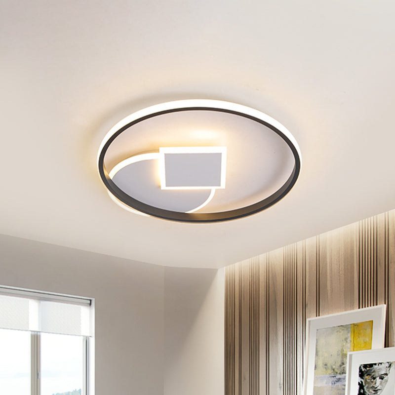Geometrical Thin Acrylic Flush Mount Modern Black-White 16.5"/20.5" W LED Flushmount Ceiling Lamp in Warm/White Light for Dorm Clearhalo 'Ceiling Lights' 'Close To Ceiling Lights' 'Close to ceiling' 'Flush mount' Lighting' 1457390