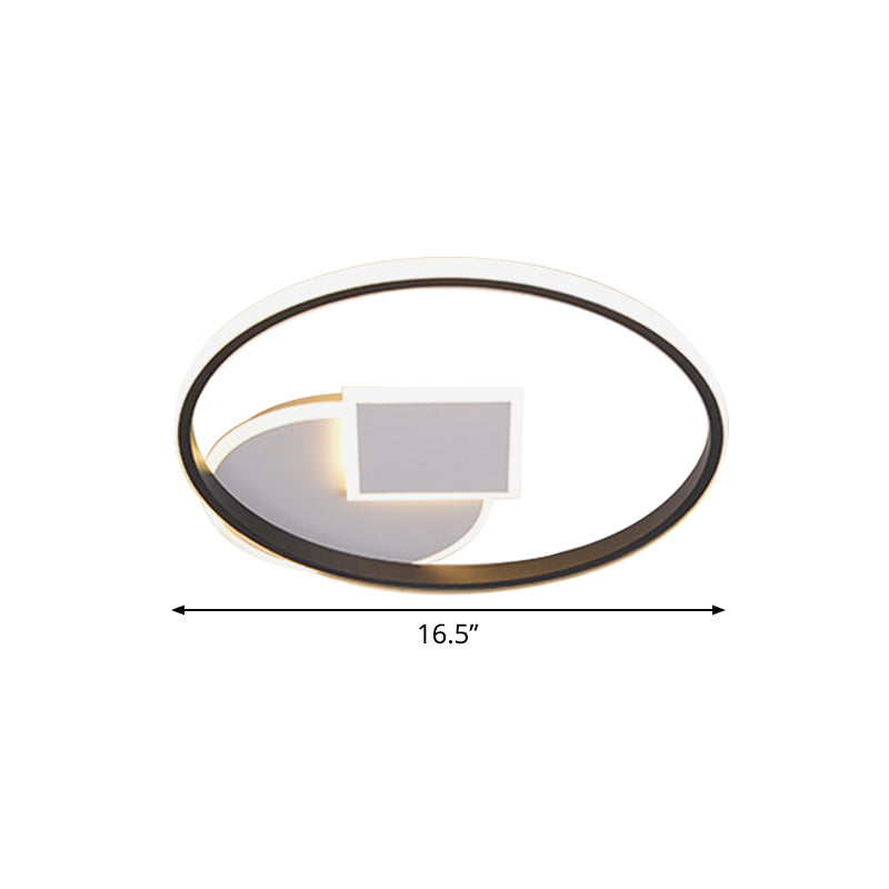 Geometrical Thin Acrylic Flush Mount Modern Black-White 16.5"/20.5" W LED Flushmount Ceiling Lamp in Warm/White Light for Dorm Clearhalo 'Ceiling Lights' 'Close To Ceiling Lights' 'Close to ceiling' 'Flush mount' Lighting' 1457392