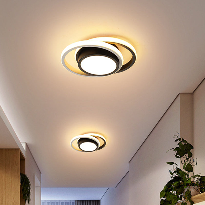 Rounded Apartment Ceiling Lighting Iron Minimalist LED Flush Mount in Black-White with Dual Circle Guard, Warm/White Light Clearhalo 'Ceiling Lights' 'Close To Ceiling Lights' 'Close to ceiling' 'Flush mount' Lighting' 1457394