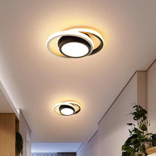 Rounded Apartment Ceiling Lighting Iron Minimalist LED Flush Mount in Black-White with Dual Circle Guard, Warm/White Light Clearhalo 'Ceiling Lights' 'Close To Ceiling Lights' 'Close to ceiling' 'Flush mount' Lighting' 1457394
