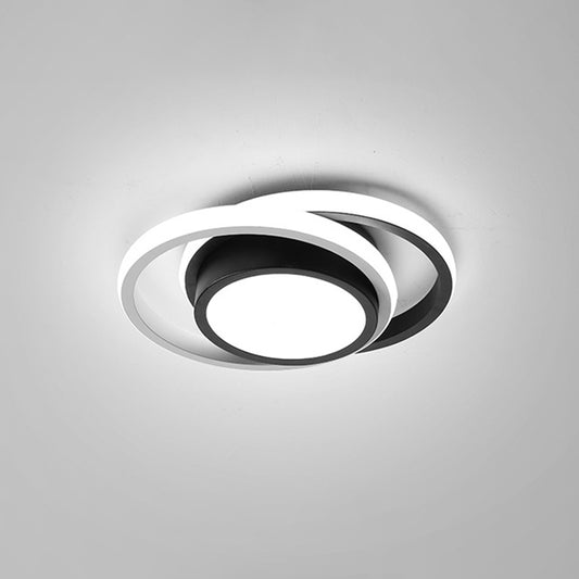 Rounded Apartment Ceiling Lighting Iron Minimalist LED Flush Mount in Black-White with Dual Circle Guard, Warm/White Light Clearhalo 'Ceiling Lights' 'Close To Ceiling Lights' 'Close to ceiling' 'Flush mount' Lighting' 1457397