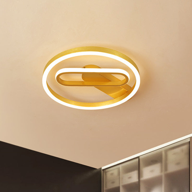 Circle and Oblong Inner Ceiling Flush Simple Aluminum Bedroom 16"/19.5" Wide LED Flush Mount Lighting in Gold, Warm/White Light Gold Clearhalo 'Ceiling Lights' 'Close To Ceiling Lights' 'Close to ceiling' 'Flush mount' Lighting' 1457400