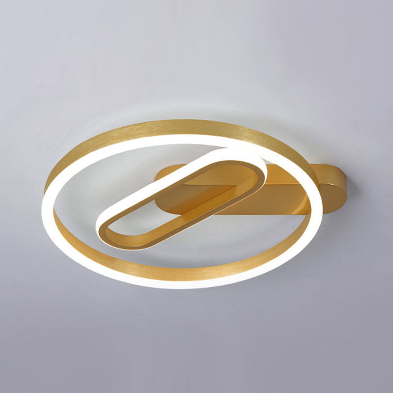 Circle and Oblong Inner Ceiling Flush Simple Aluminum Bedroom 16"/19.5" Wide LED Flush Mount Lighting in Gold, Warm/White Light Clearhalo 'Ceiling Lights' 'Close To Ceiling Lights' 'Close to ceiling' 'Flush mount' Lighting' 1457402