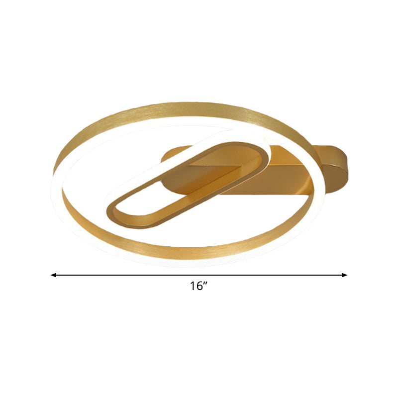 Circle and Oblong Inner Ceiling Flush Simple Aluminum Bedroom 16"/19.5" Wide LED Flush Mount Lighting in Gold, Warm/White Light Clearhalo 'Ceiling Lights' 'Close To Ceiling Lights' 'Close to ceiling' 'Flush mount' Lighting' 1457403