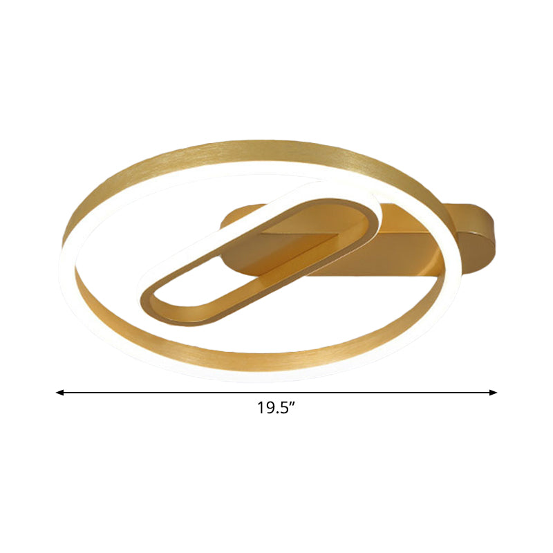 Circle and Oblong Inner Ceiling Flush Simple Aluminum Bedroom 16"/19.5" Wide LED Flush Mount Lighting in Gold, Warm/White Light Clearhalo 'Ceiling Lights' 'Close To Ceiling Lights' 'Close to ceiling' 'Flush mount' Lighting' 1457404