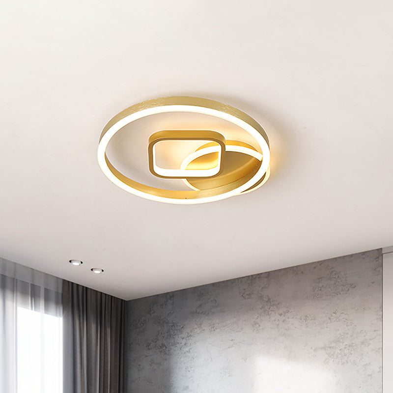 18"/22" Wide Minimal LED Flush Mount Lamp Metal Golden Circle and Square Inner Ceiling Light Fixture in Warm/White Light Gold Clearhalo 'Ceiling Lights' 'Close To Ceiling Lights' 'Close to ceiling' 'Semi-flushmount' Lighting' 1457412