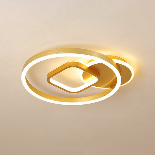 18"/22" Wide Minimal LED Flush Mount Lamp Metal Golden Circle and Square Inner Ceiling Light Fixture in Warm/White Light Clearhalo 'Ceiling Lights' 'Close To Ceiling Lights' 'Close to ceiling' 'Semi-flushmount' Lighting' 1457414