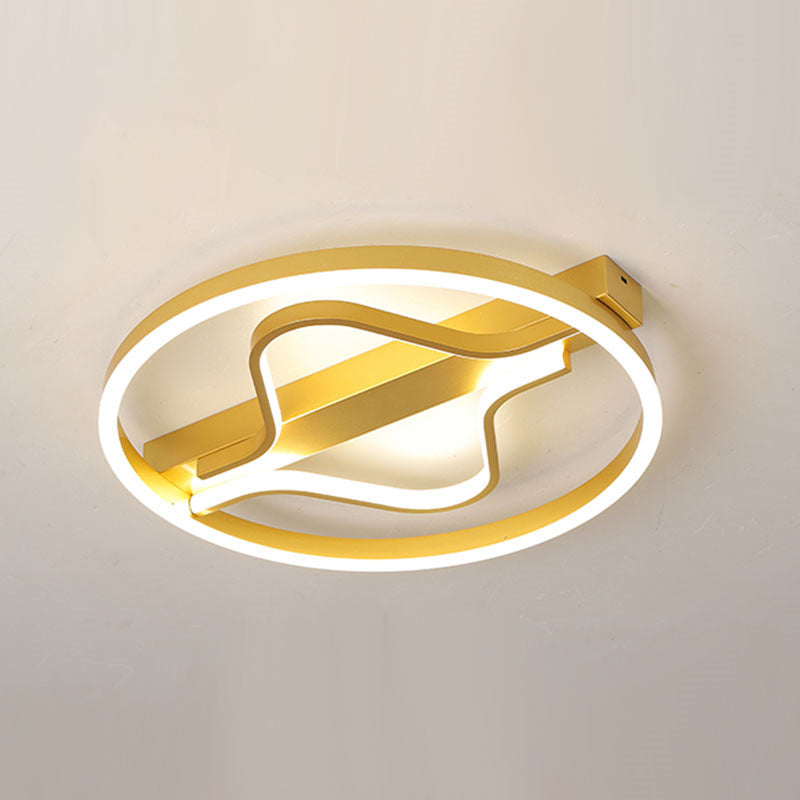 Aluminum Circle Flush Mount Light Modernist Gold 16"/19.5" Wide LED Surface Ceiling Lamp with Ripplet Central, Warm/White Light Clearhalo 'Ceiling Lights' 'Close To Ceiling Lights' 'Close to ceiling' 'Flush mount' Lighting' 1457426
