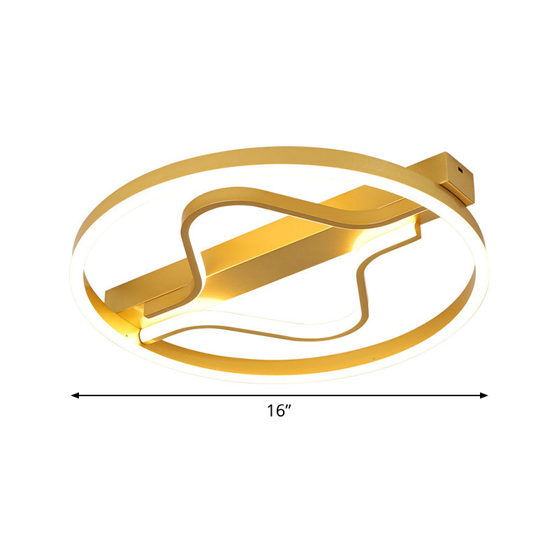 Aluminum Circle Flush Mount Light Modernist Gold 16"/19.5" Wide LED Surface Ceiling Lamp with Ripplet Central, Warm/White Light Clearhalo 'Ceiling Lights' 'Close To Ceiling Lights' 'Close to ceiling' 'Flush mount' Lighting' 1457427