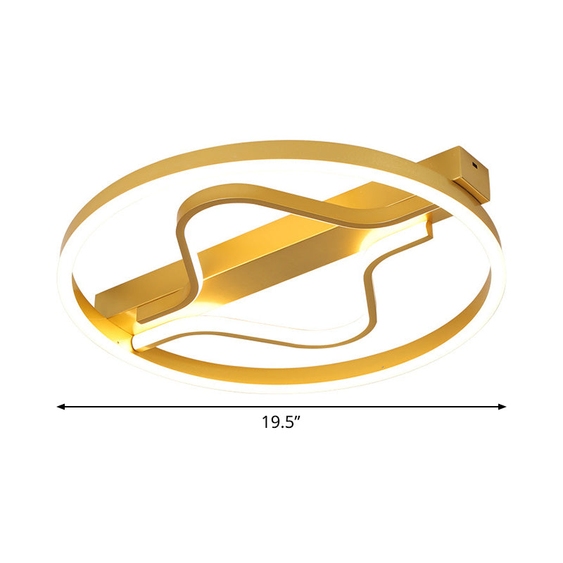 Aluminum Circle Flush Mount Light Modernist Gold 16"/19.5" Wide LED Surface Ceiling Lamp with Ripplet Central, Warm/White Light Clearhalo 'Ceiling Lights' 'Close To Ceiling Lights' 'Close to ceiling' 'Flush mount' Lighting' 1457428