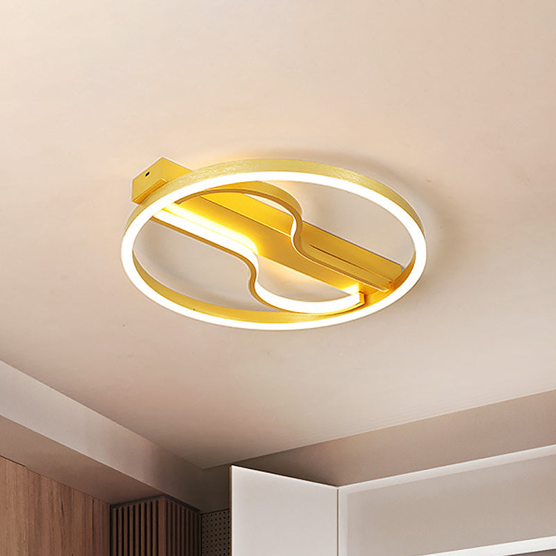16"/19.5" W Modernist Swirl Ceiling Lamp Aluminum Bedroom LED Flush Mount Lighting in Gold with Round Frame, Warm/White Light Clearhalo 'Ceiling Lights' 'Close To Ceiling Lights' 'Close to ceiling' 'Flush mount' Lighting' 1457435