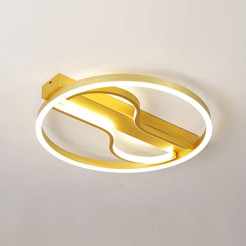 16"/19.5" W Modernist Swirl Ceiling Lamp Aluminum Bedroom LED Flush Mount Lighting in Gold with Round Frame, Warm/White Light Clearhalo 'Ceiling Lights' 'Close To Ceiling Lights' 'Close to ceiling' 'Flush mount' Lighting' 1457438
