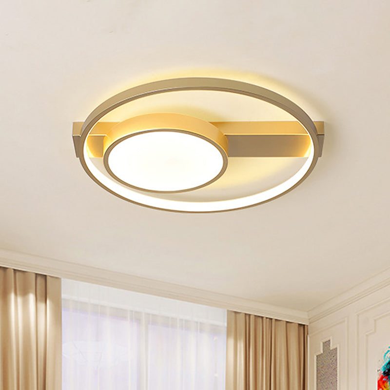 Golden Circular Flush Ceiling Light Modern Aluminum 18"/22" Wide LED Flushmount Lighting in Warm/White Light