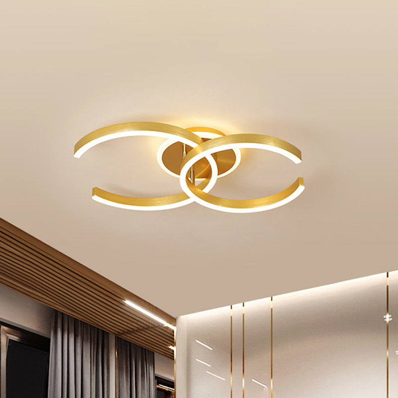 Modern Stylish Dual C Ceiling Light Aluminum Hotel 20.5/23 Inch Wide LED Flush Mount in Gold, Warm/White Light Gold Clearhalo 'Ceiling Lights' 'Close To Ceiling Lights' 'Close to ceiling' 'Flush mount' Lighting' 1457454