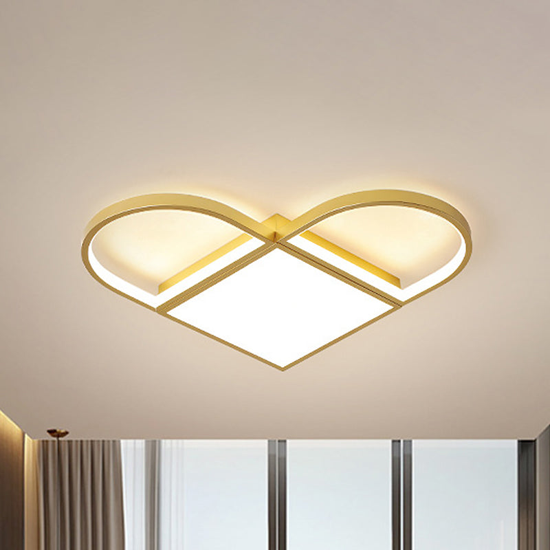 Love Shaped Thin Surface Ceiling Light Modernist Metal Loft House 16.5"/20.5" W LED Flush Mount Lighting in Gold, Warm/White Light - Clearhalo - 'Ceiling Lights' - 'Close To Ceiling Lights' - 'Close to ceiling' - 'Flush mount' - Lighting' - 1457459