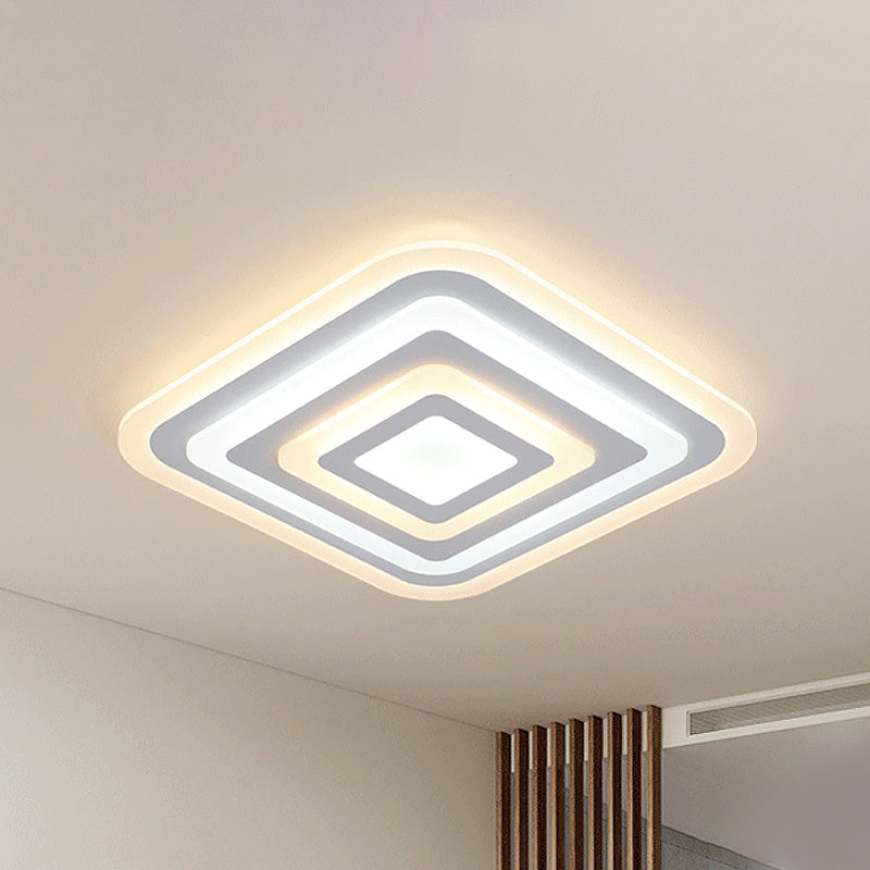 Acrylic 4-Layer Square Ceiling Lamp Nordic Style White 19.5"/35.5" W LED Flush Light Fixture in Outer White Inner Warm Light Clearhalo 'Ceiling Lights' 'Close To Ceiling Lights' 'Close to ceiling' 'Flush mount' Lighting' 1457486